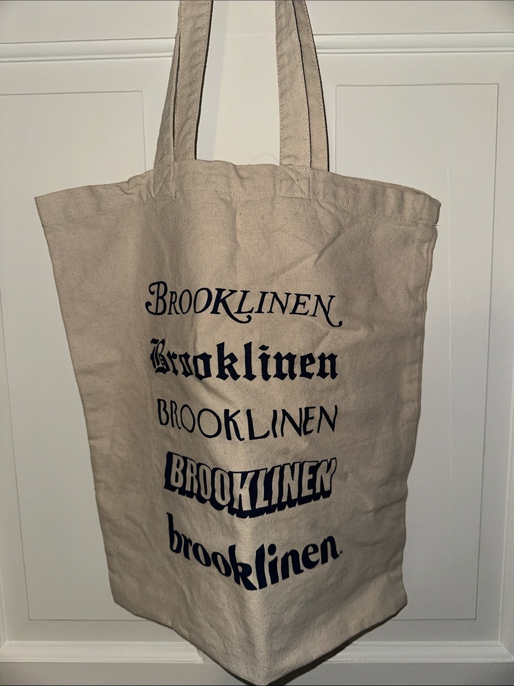 Brooklinen Natural Canvas Tote in Beige with Navy Logo
